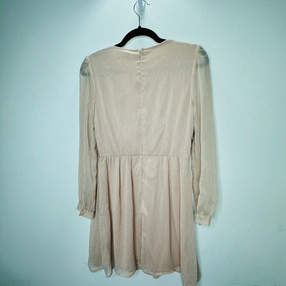 Pins and Needles Rose Tyrie and Black Lace Long Sleeve Lined Gauze Mini Dress 0 - Picture 9 of 14